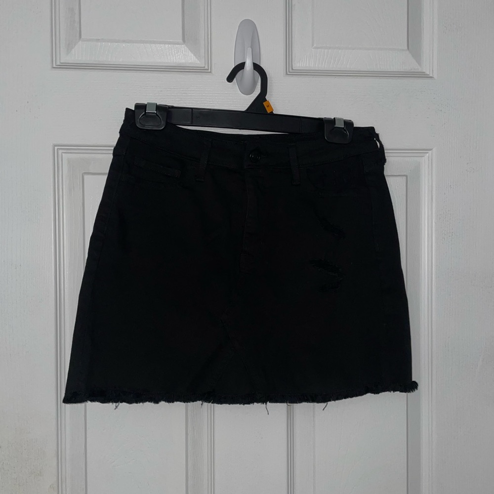 Black denim mini skirt, size 27, stretchy material